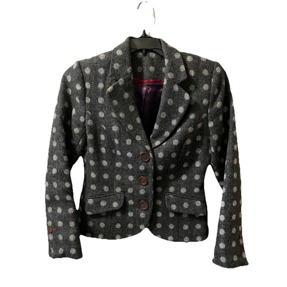 Boden Jackets & Blazers - Boden Polka Dot Wool Blazer Gray Charcoal Jacket Sz 10 Preppy‎ Twee